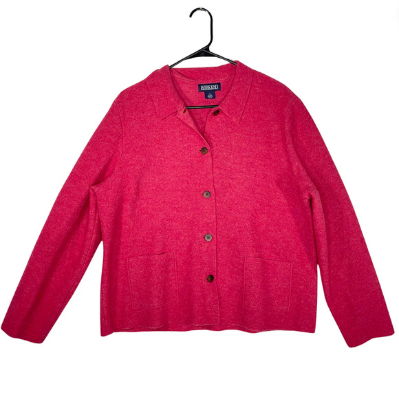 Lands End Womens Coat Boiled Wool Collared Button Front Jacket Size 14 Petite - Picture 1 of 11